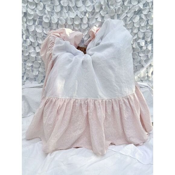 VTG Martha Stewart KING Pink White TOILE Bed Skirt Cottage USA MADE *FLAWS* - Picture 1 of 9